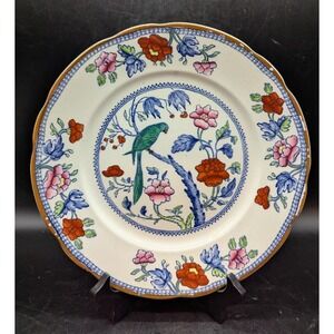 Antique Booth's Silicone Polychrome‎ Dinner Plate Bird Parrot 10"